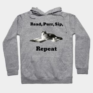 Read, Purr, Sip, Repeat cat reading book Hoodie